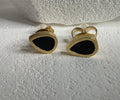 Gold Ohrring Stecker Tropfen Emaille Schwarz Edelstahl