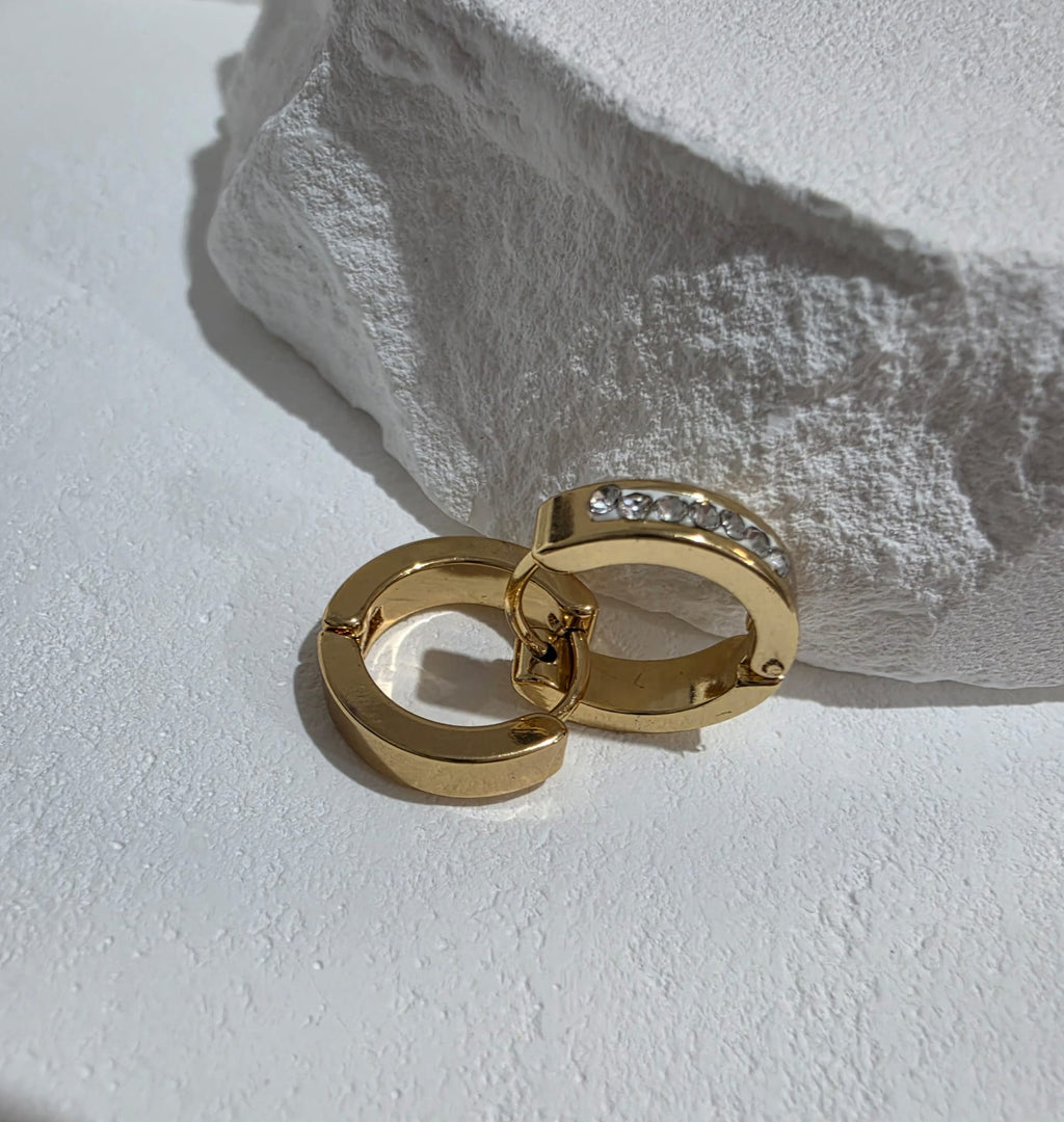 Gold Ohrring Creolen Glitzersteine Edelstahl