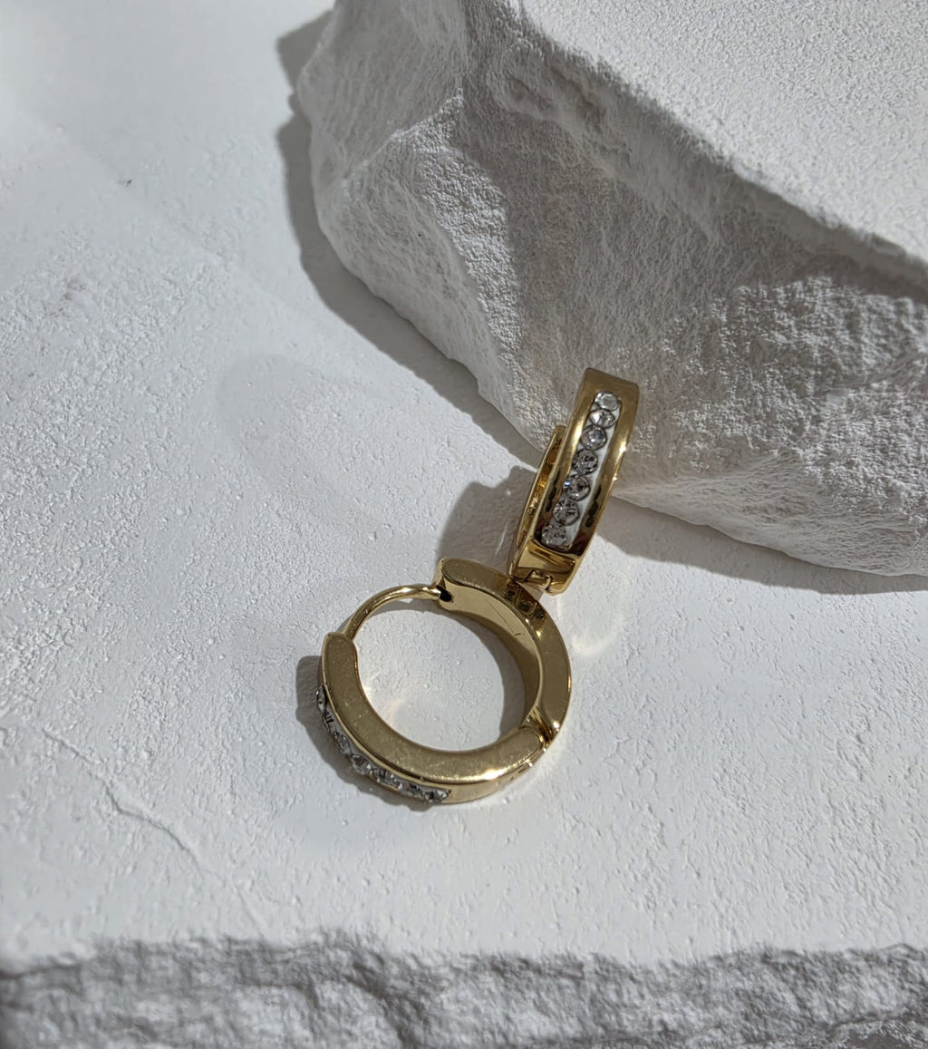 Gold Ohrring Creolen Glitzersteine Edelstahl