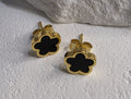 Gold Ohrring Stecker Blume Emaille Schwarz Edelstahl
