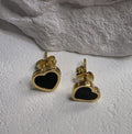 Gold Ohrring Stecker Herz Emaille Schwarz Edelstahl