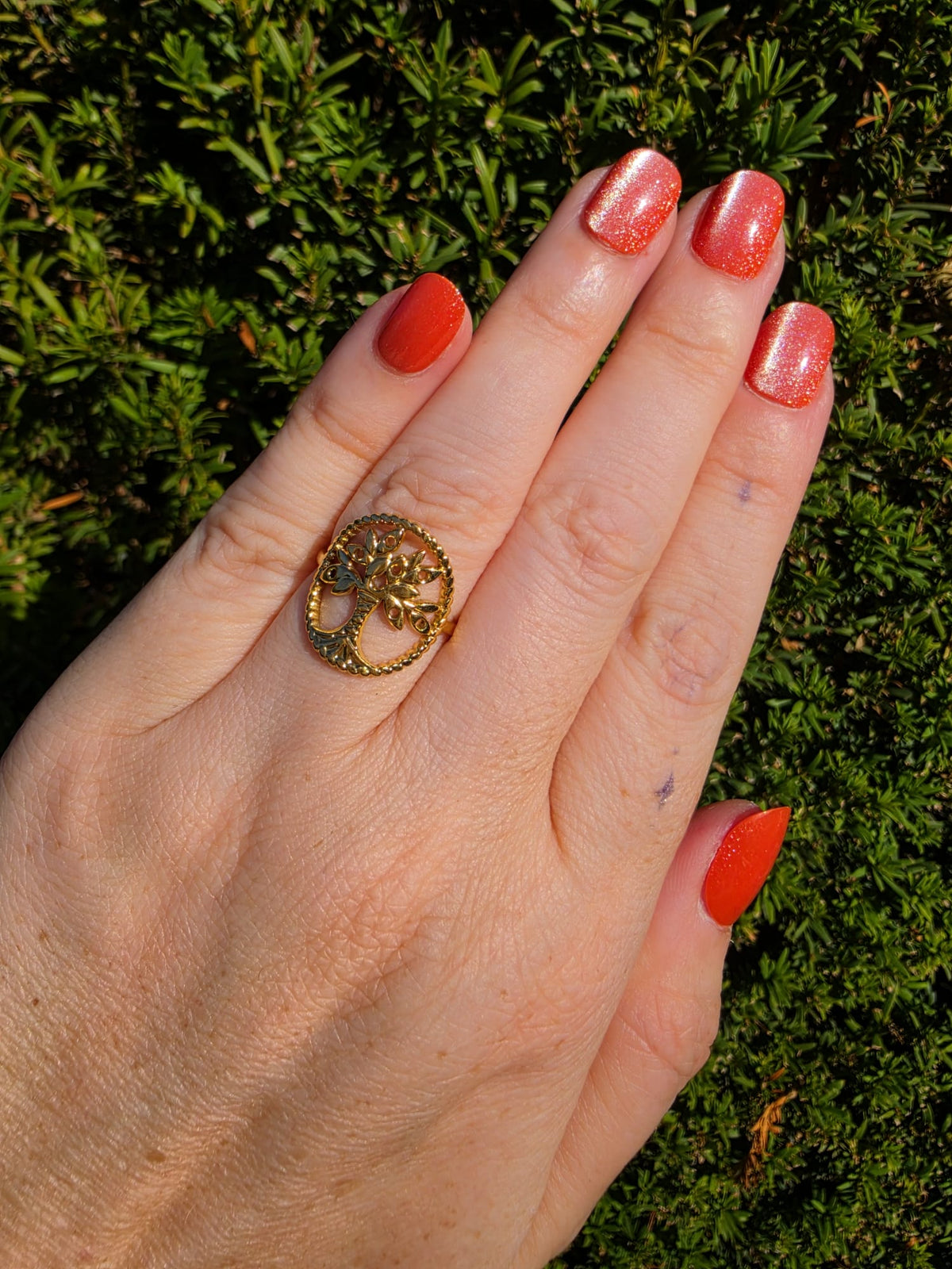 Gold Ring Lebensbaum Edelstahl – verstellbar