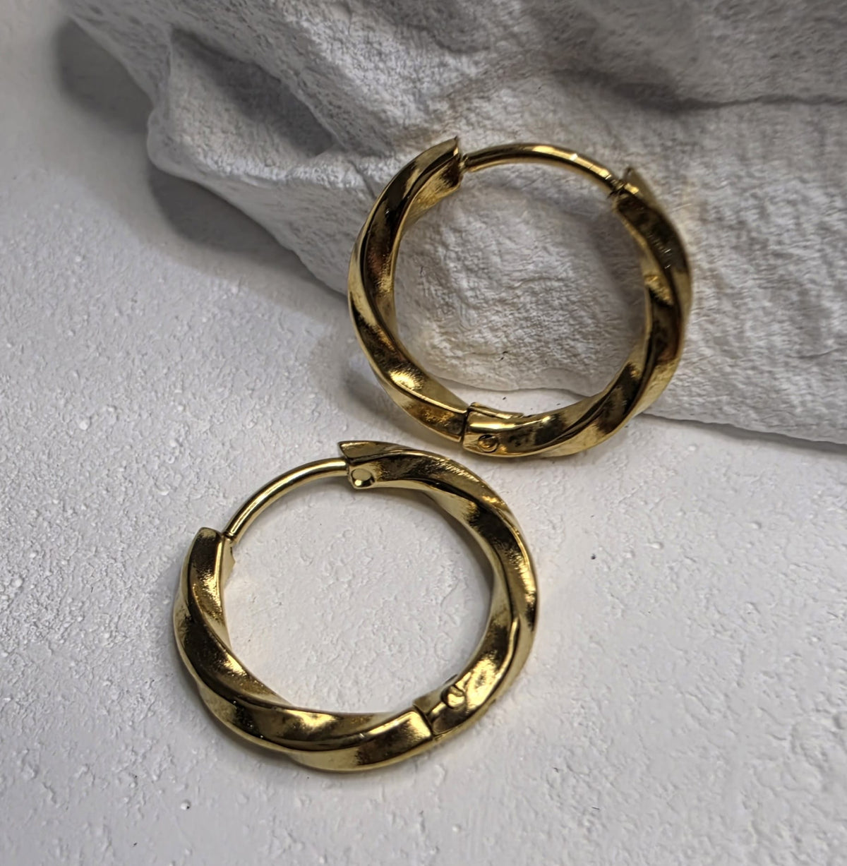 Gold Ohrring Creolen Gedreht Edelstahl