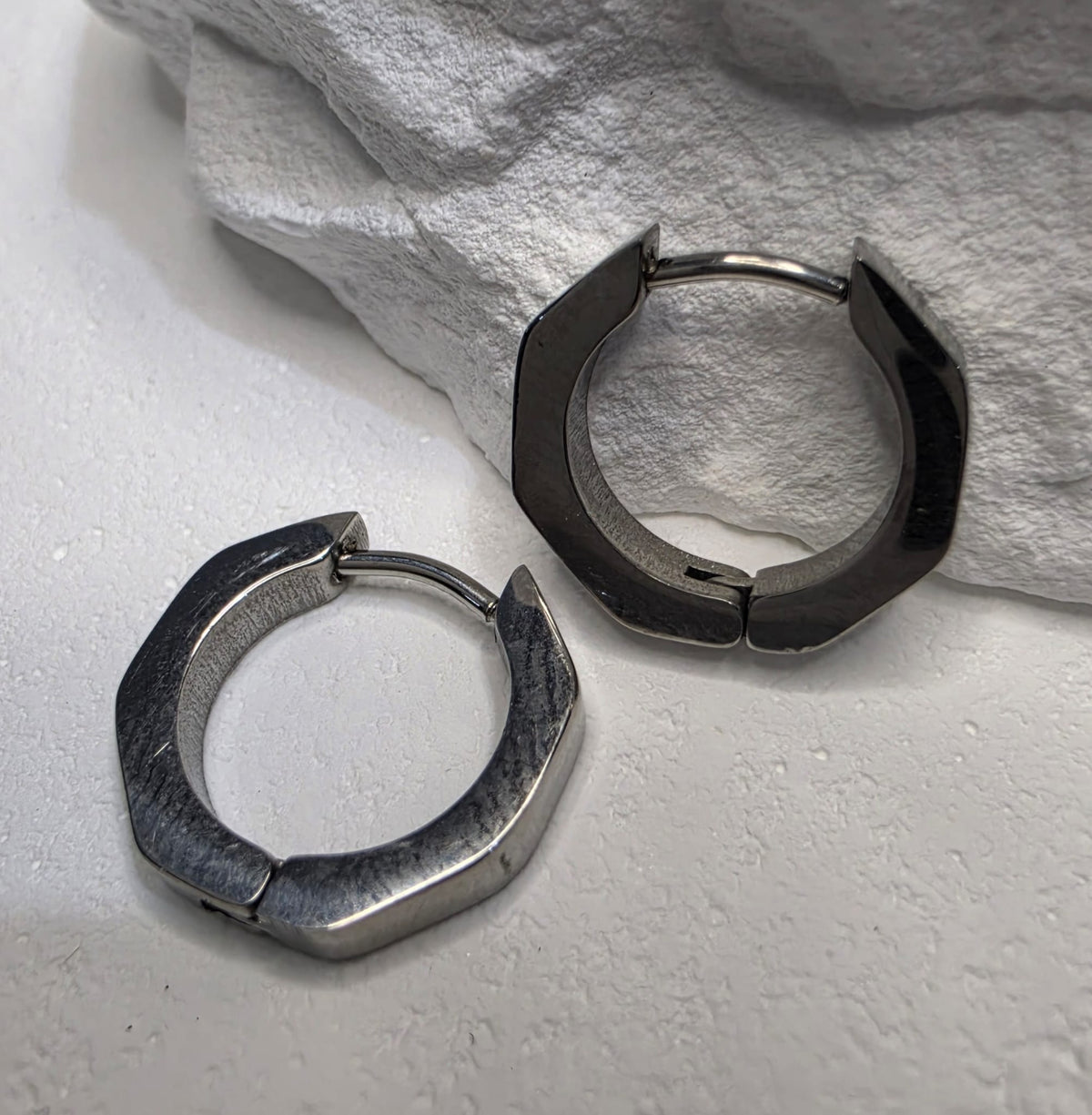 Silber Ohrring Creolen Achteck Edelstahl