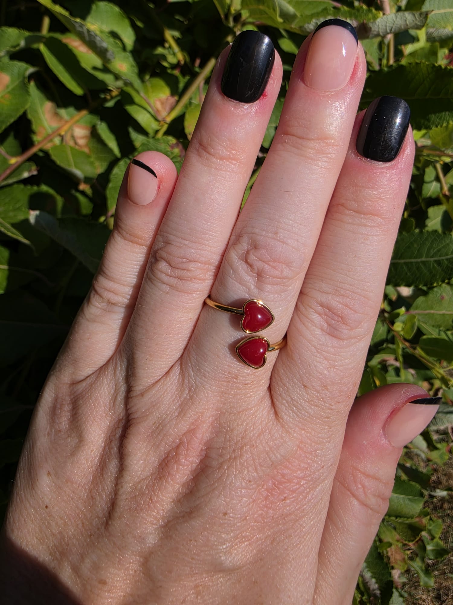 Edelstahl Ring Gold Doppel-Herz Rot