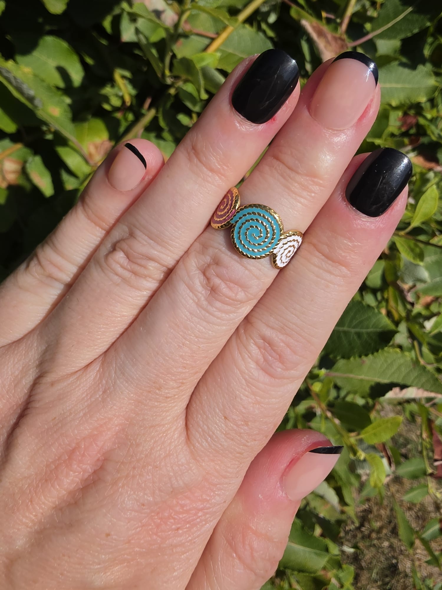 Edelstahl Ring Gold Dreifach-Spirale Emaille