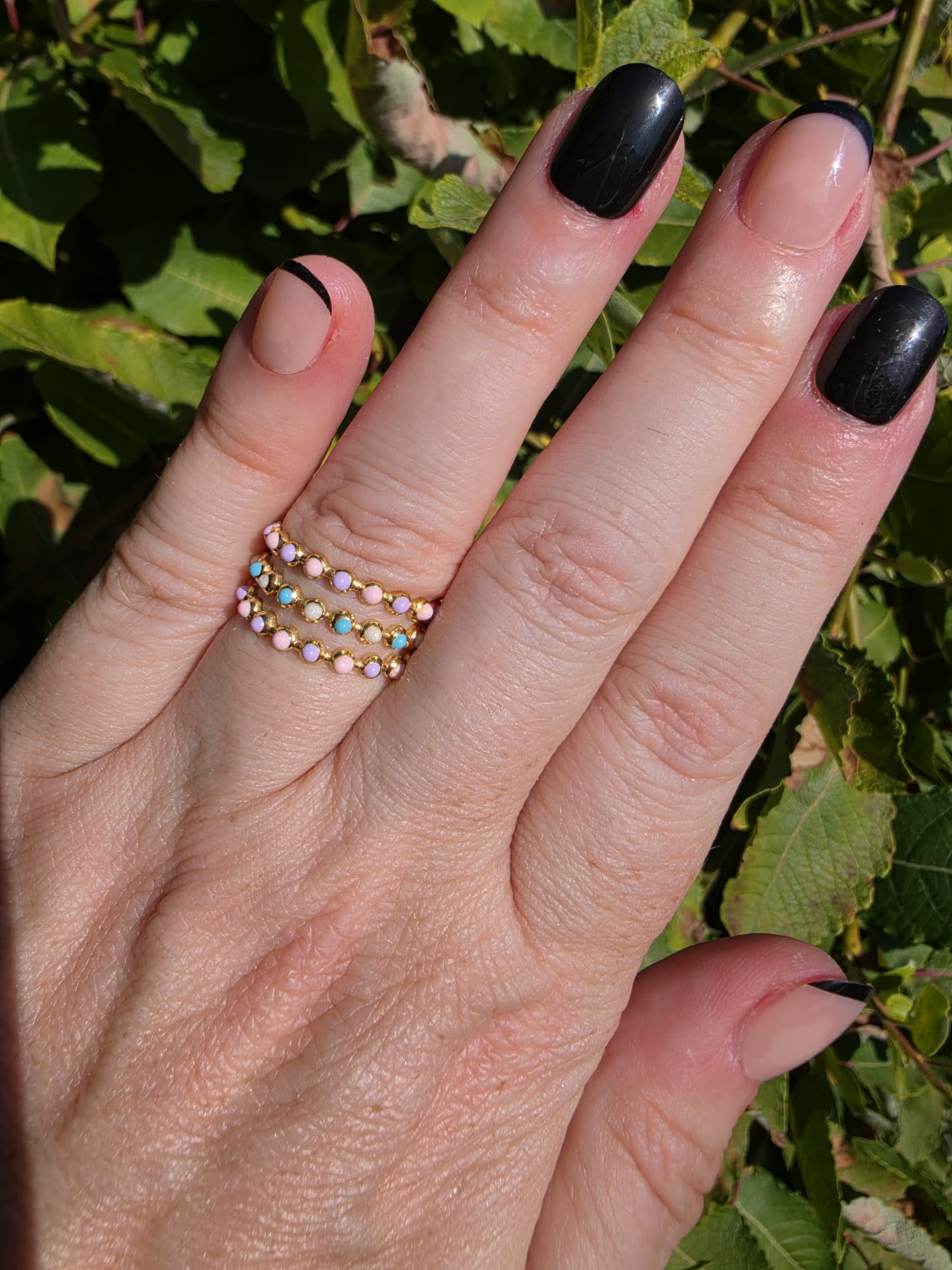 Edelstahl Ring Gold Dreifach-Stapel Opal