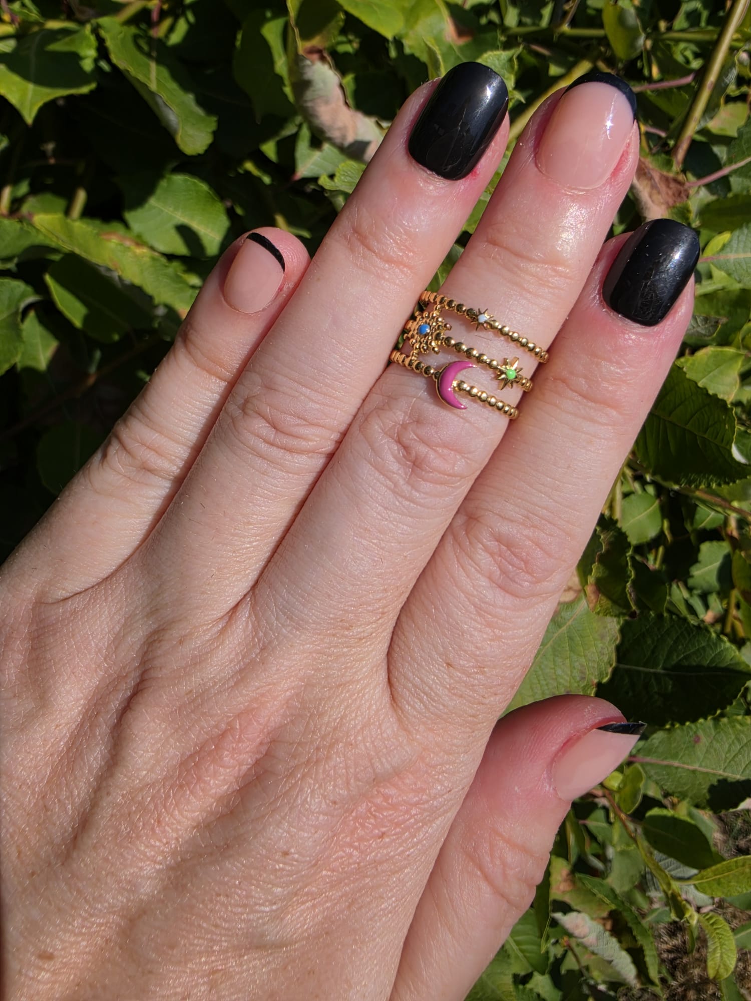 Edelstahl Ring Gold Mond und Stern Stapel