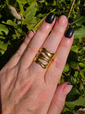 Edelstahl Ring Gold Wellen-Rippen