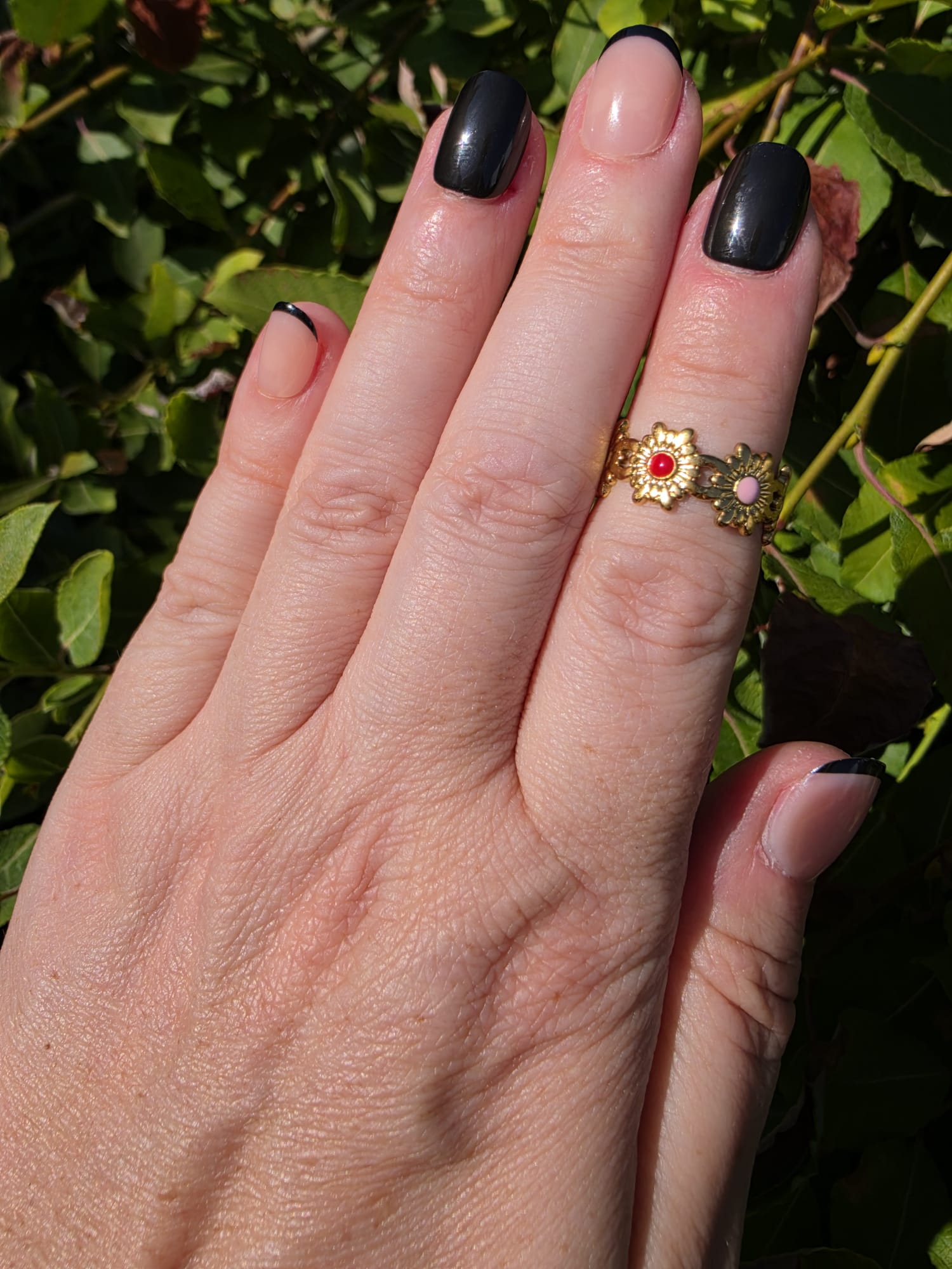 Edelstahl Ring Gold Vintage Doppel-Blume