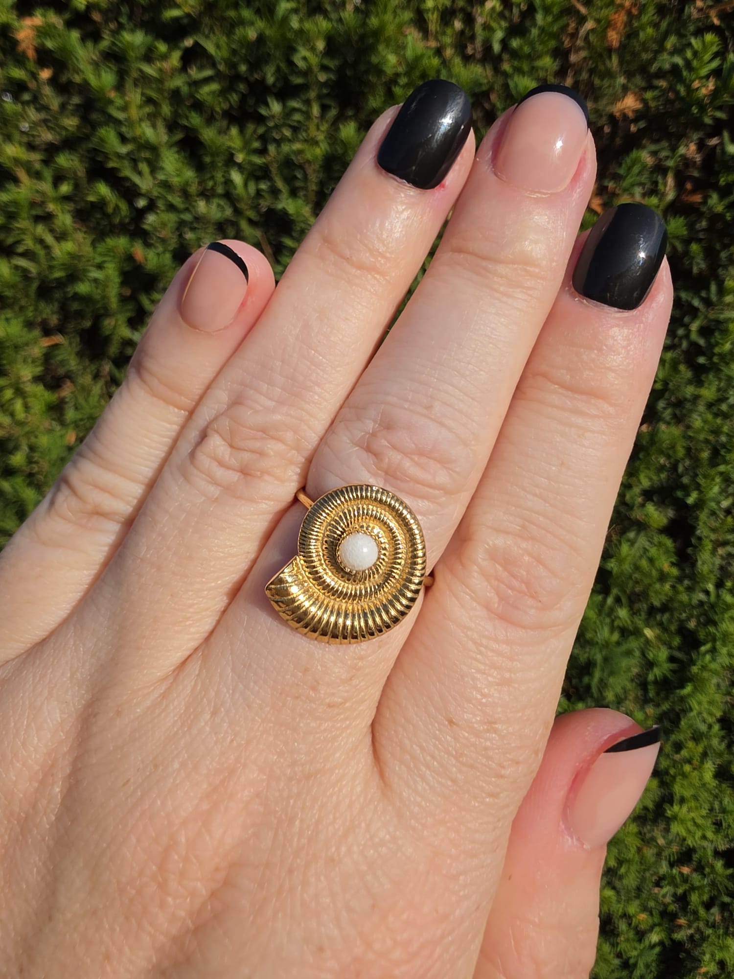 Edelstahl Ring Gold Schnecke Perle