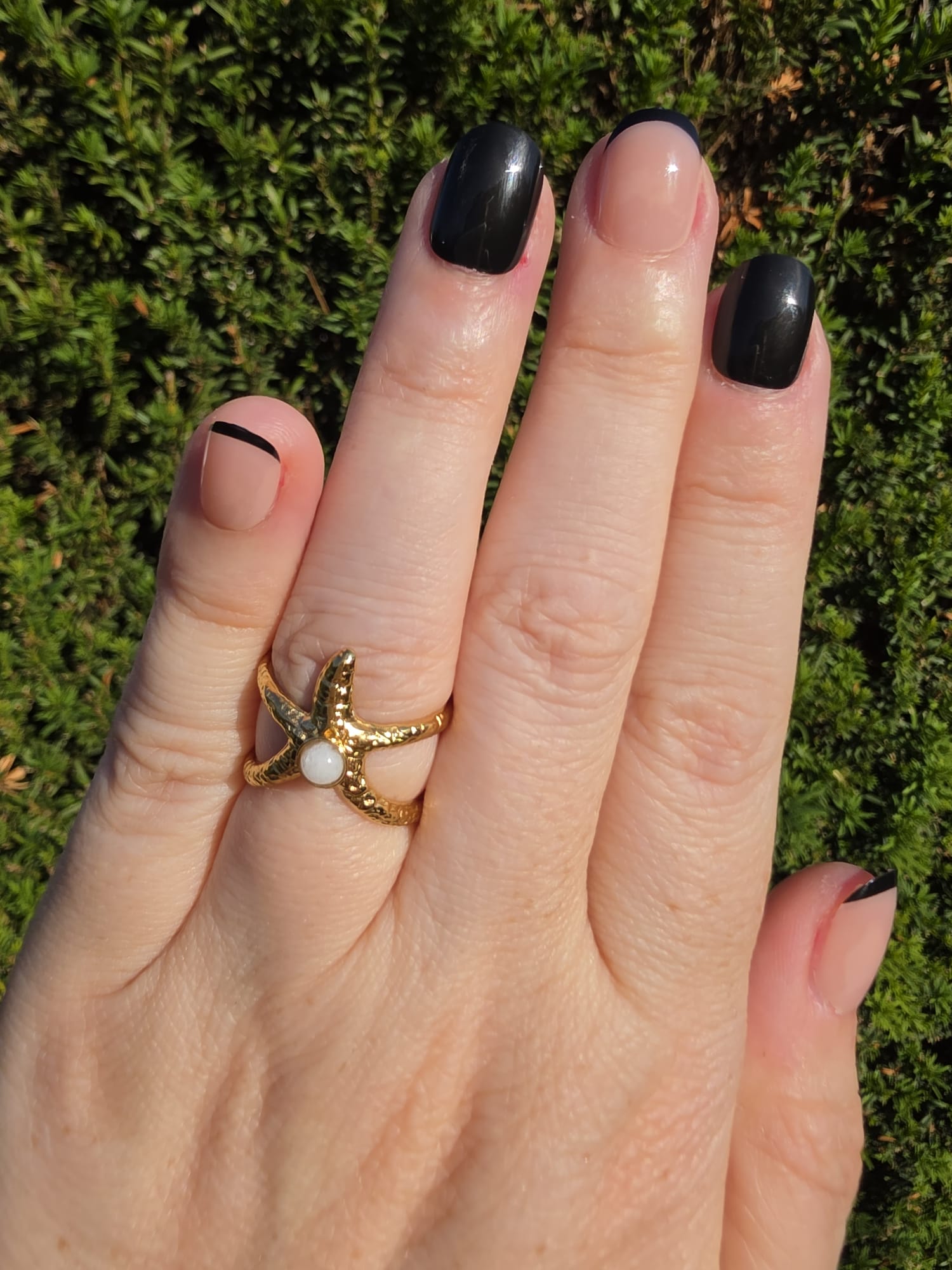 Edelstahl Ring Gold Seestern Perle