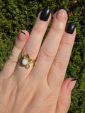 Edelstahl Ring Gold Blume Weiße Perle