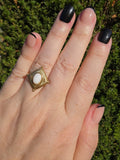Edelstahl Ring Gold Sonnenschliff Weißer Opal