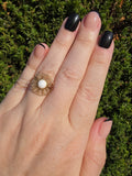 Edelstahl Ring Gold Mandala Rose Weiße Perle