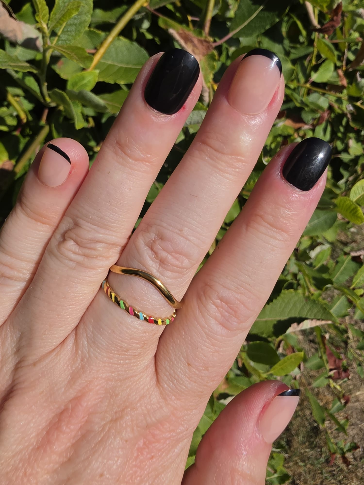 Edelstahl Ring Gold Regenbogen-Welle