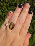 Edelstahl Ring Gold Kauri Muschel Opal Doppelring