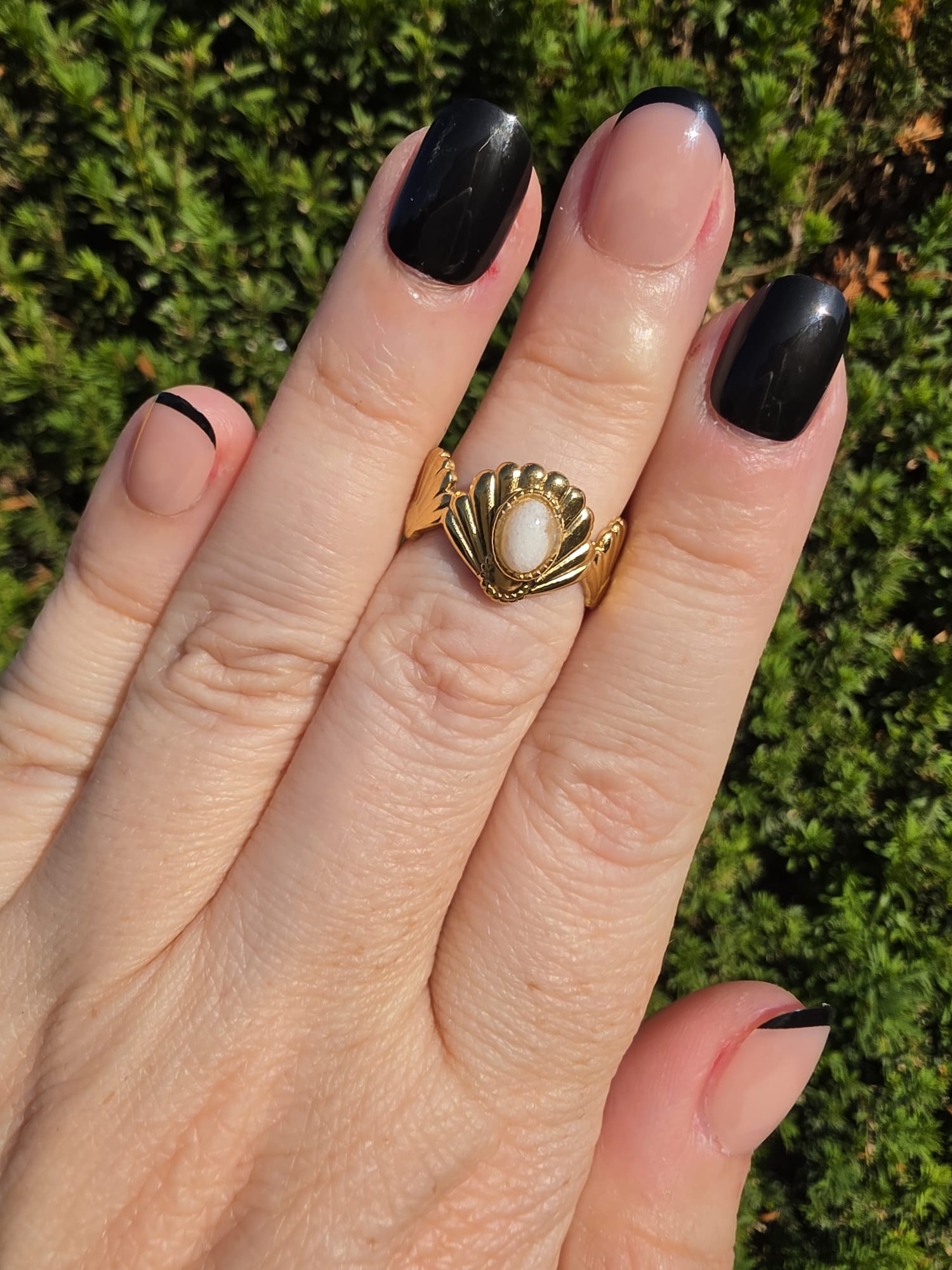 Edelstahl Ring Gold Muschel Weiße Perle Vintage
