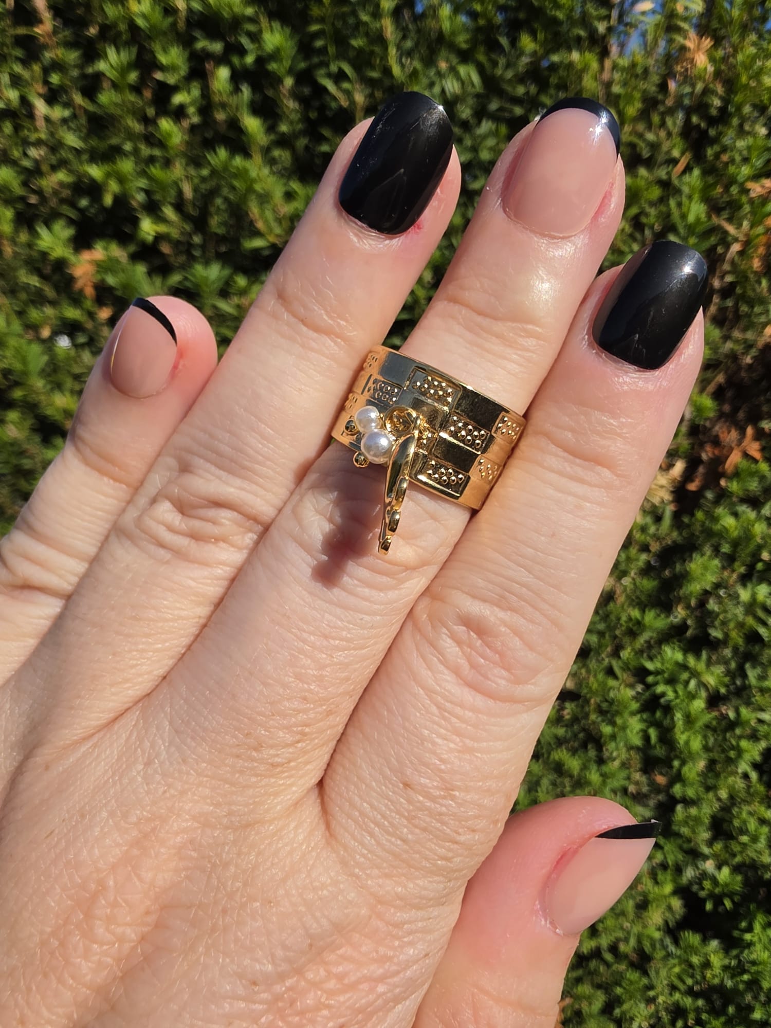 Edelstahl Ring Gold Breitschiene Libelle Perlen