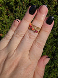 Edelstahl Ring Gold Multiband Orange Lila Steine