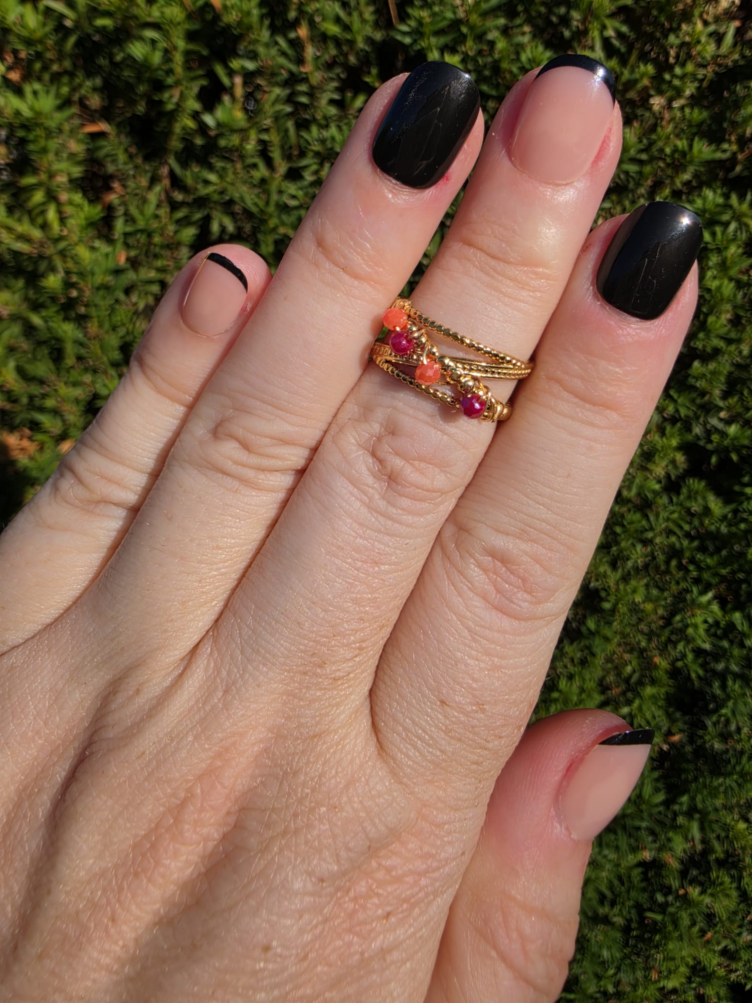 Edelstahl Ring Gold Multiband Orange Lila Steine