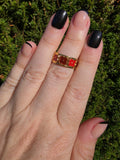 Edelstahl Ring Gold Breitband Rote Emaille Blumen