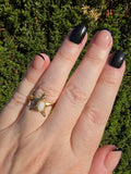 Edelstahl Ring Gold Stern Opal Dreieck Mystisch