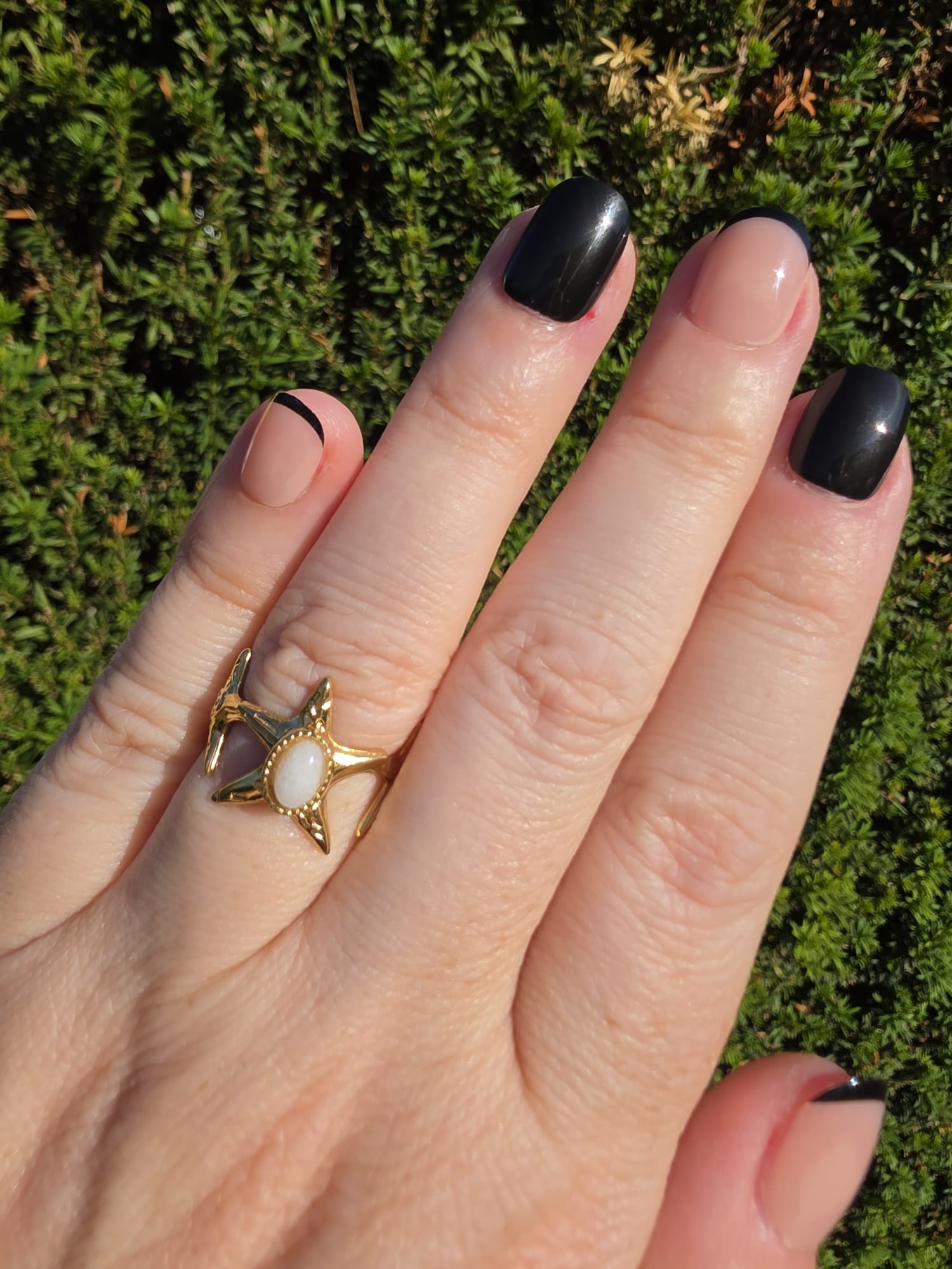 Edelstahl Ring Gold Stern Opal Dreieck Mystisch