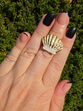 Edelstahl Ring Gold Jakobsmuschel Groß Maritim