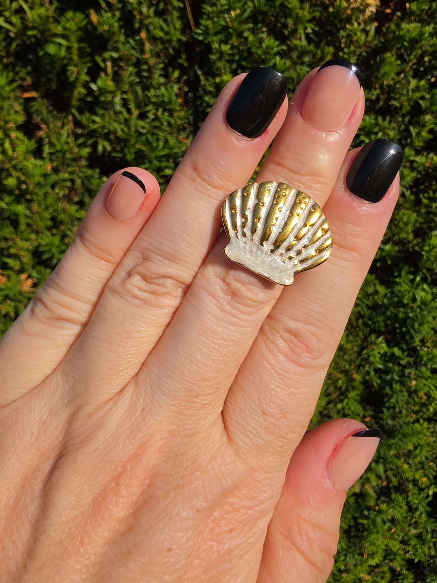 Edelstahl Ring Gold Jakobsmuschel Groß Maritim