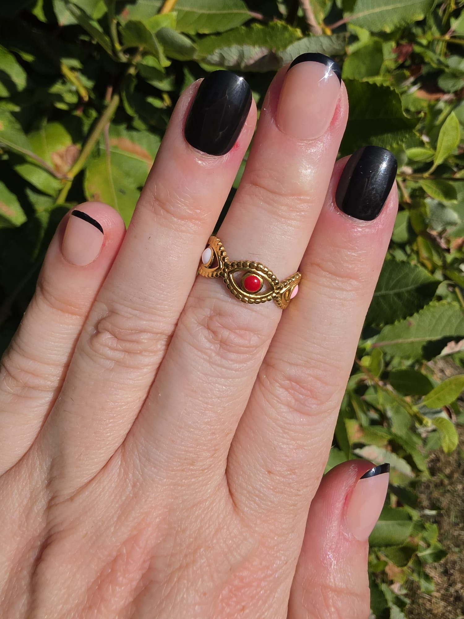 Edelstahl Ring Gold Auge mit Stein