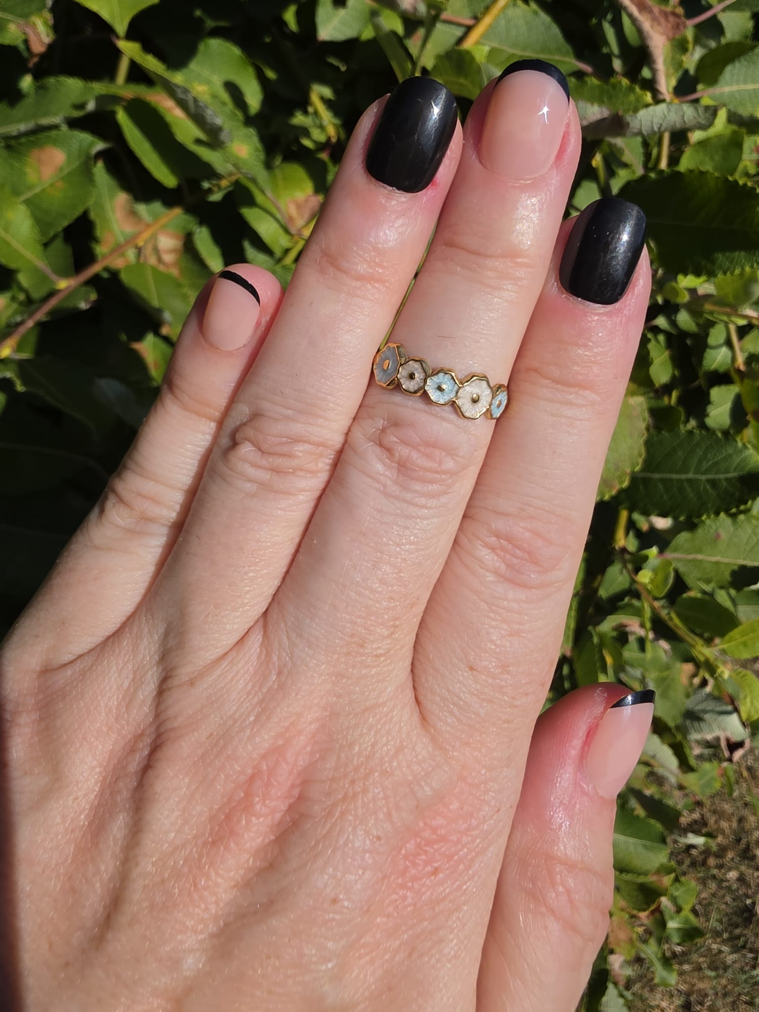 Edelstahl Ring Gold Blumen-Reihe Emaille
