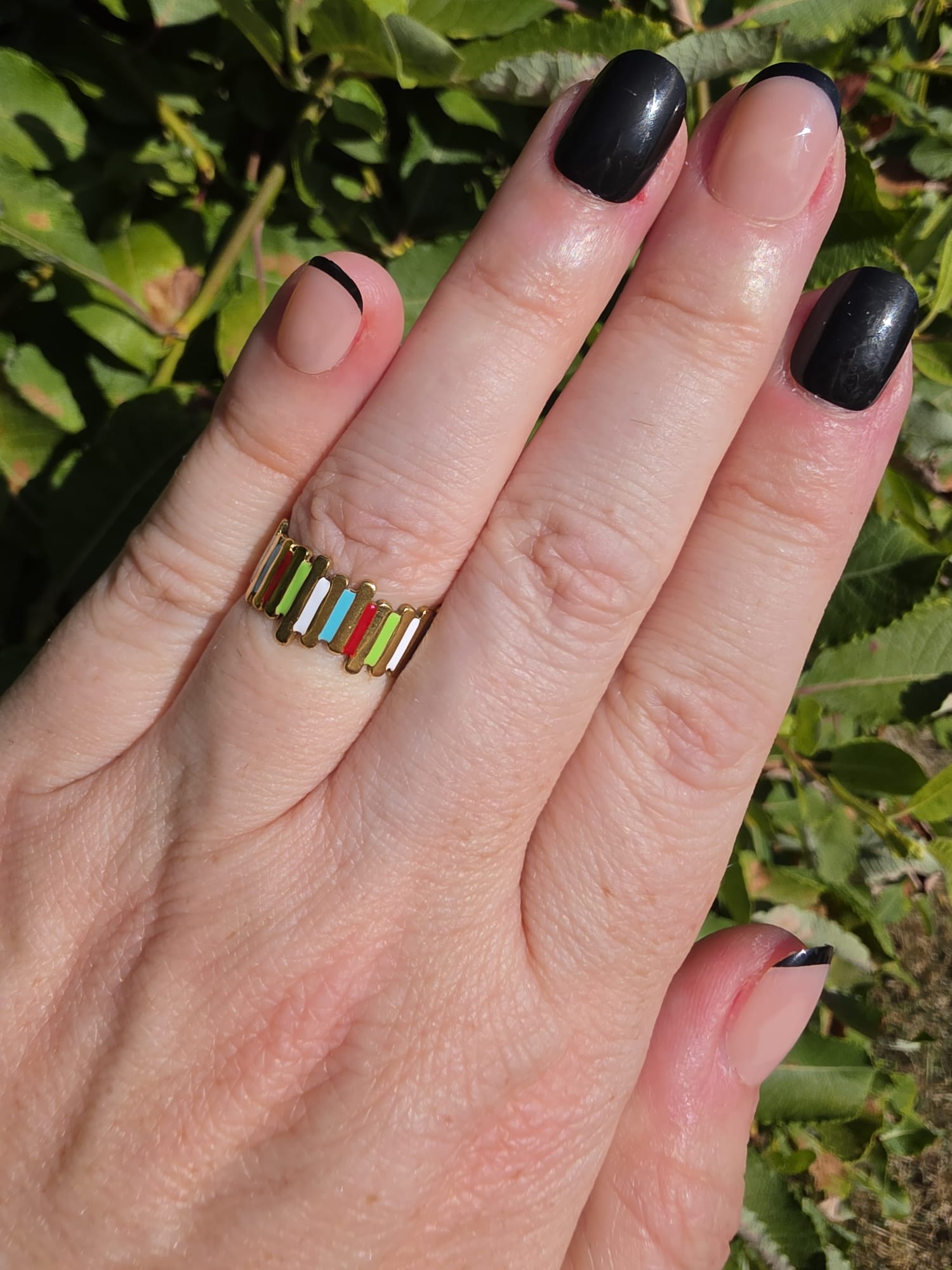 Edelstahl Ring Gold Regenbogen-Streifen