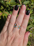 Edelstahl Ring Gold Doppel-Blume Türkis