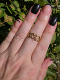 Edelstahl Ring Gold Herz-Wellen