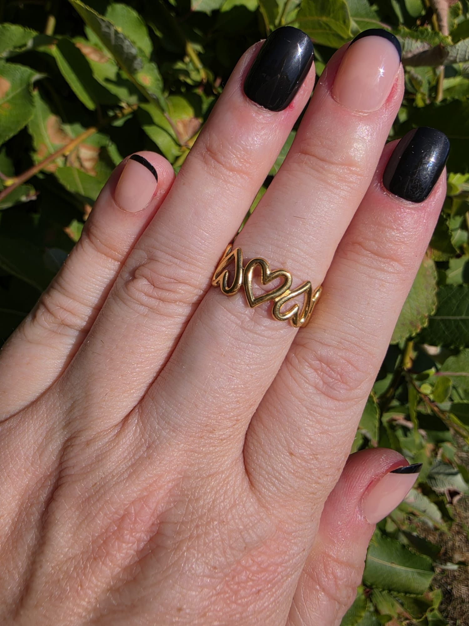 Edelstahl Ring Gold Herz-Wellen