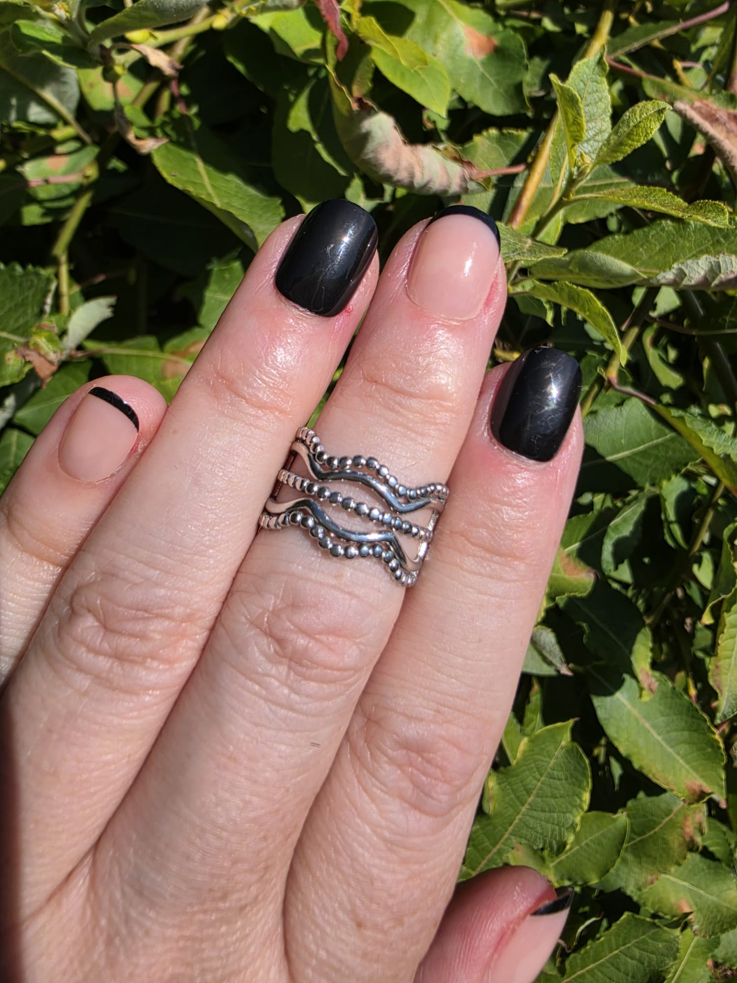Edelstahl Ring Perlen-Wellen
